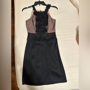 BCBGMaxAzria 100% silk Black and Pink sleeveless Dress chiffon sheer ruffle